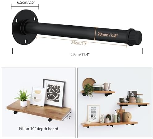 Industrial Pipe Shelf Brackets for 10 Inches Board, Heavy Duty Wall Mounted M...