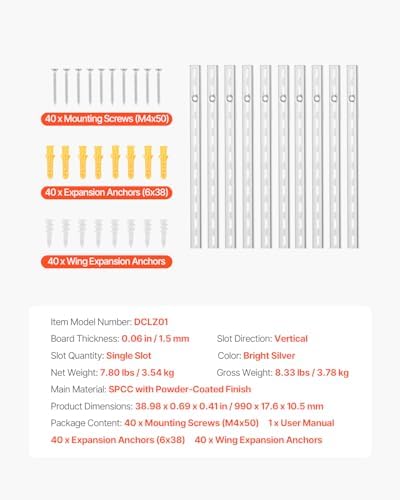 VEVOR Shelf Pilaster, 39-inch 10 Pack, Upright Wall Shelving System, Heavy Du...