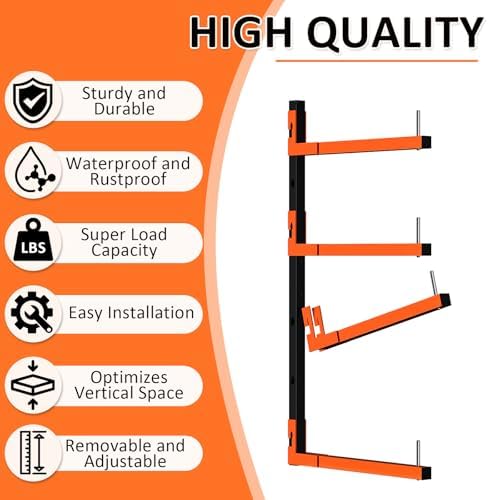 4 Pack Lumber Storage Rack, Wall Mount Removable & Adjustable Lumber Rack...