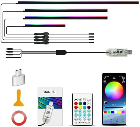 Ambient Lighting Car Led Lights Interior with APP, USB Powered Acrylic Neon F...