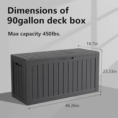 EasyUp 90 Gallon Outdoor Storage Box Waterproof, UV Resistant Resin Deck Box ...