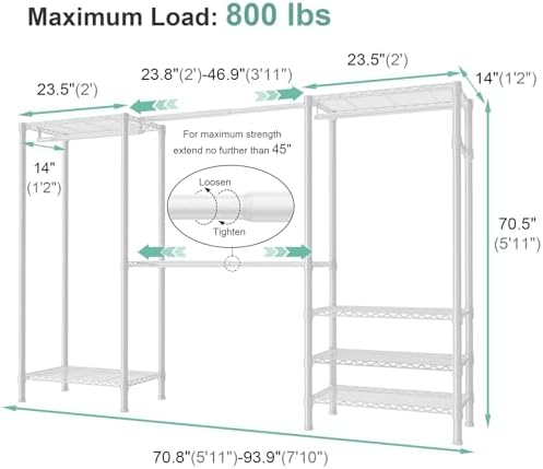 SEMHOR E06 Expandable Heavy Duty Clothes Rack for Reach-in Closet