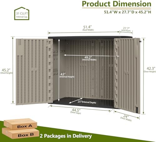 ZZM 37 Cu.ft Outdoor Storage Shed with Floor HDPE Double-Wall Resin Sheds Out...