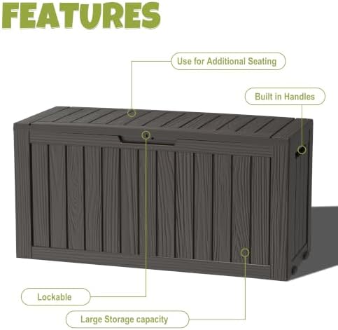 DRATO 155 Gallon Deck Box Waterproof Outdoor Storage Box with Wheels, Black