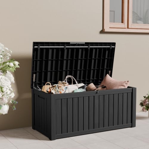 120 Gallon Outdoor Storage Box Waterproof Lockable Resin Deck Box for Patio