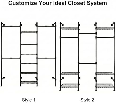 F3 Wall Mounted Closet System, Industrial Pipe Clothing Rack for Hanging Clot...