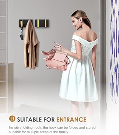 2 Pack，Waterproof Black Gold Wall Hooks，Foldable Towel Hooks for Bathrooms，Co...