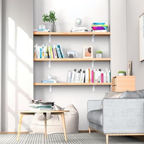 White Floating Shelf Bracket 12 Inch, 4 Pack Heavy Duty Shelf Brackets, Wall ...