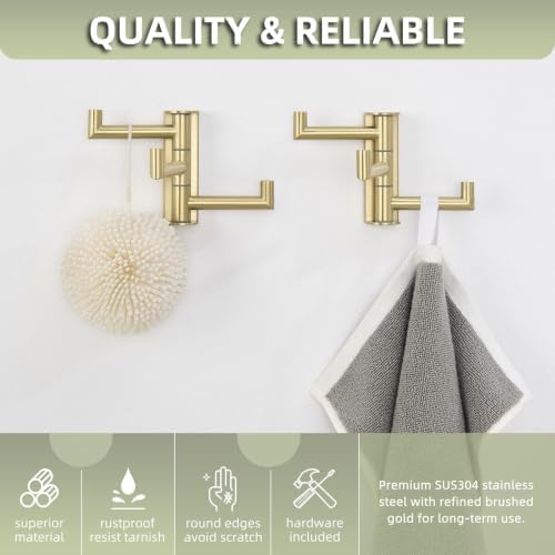 Angle Simple Swivel Towel Hooks 2 Pack, Brushed Gold