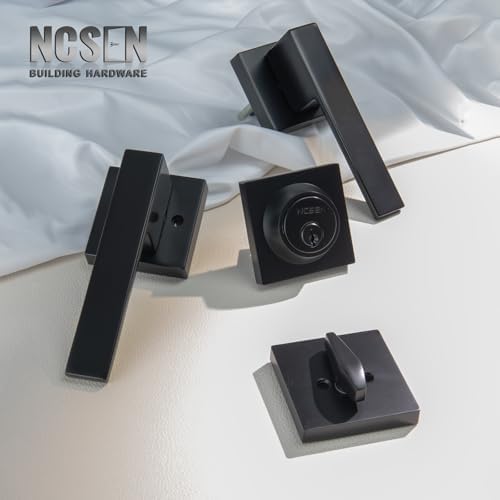 Matt Black Front Door Lockset, Exterior Door Lock with Deadbolt, Black Door H...