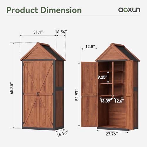 Aoxun Wood Outdoor Storage Cabinet with Floor 2.5'x1.4'