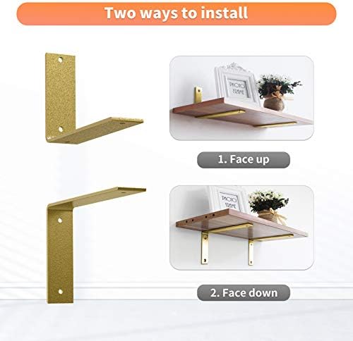 L Shelf Brackets 10 inch, Gold Heavy Duty Iron Shelf Brackets, Industrial Mod...