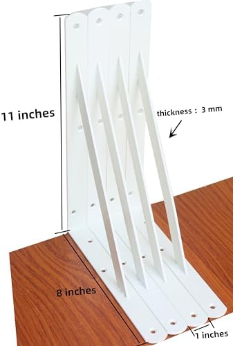 12 Pack L11 x H 8" White Heavy Duty Shelf Brackets with Screws Metal She...