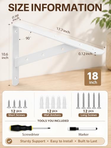 Heavy Duty Floating Shelf Brackets 18 inch, 4 Pack - 300 lb Max Load Per Pair...