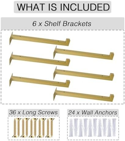 OVOV 6 Pack 10 Inch Gold Shelf Brackets with Lip Wall Shelf Brackets