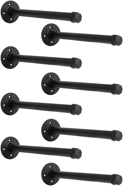 10 Inch Industrial Pipe Shelf Brackets Set of 8, Black Wall Shelving