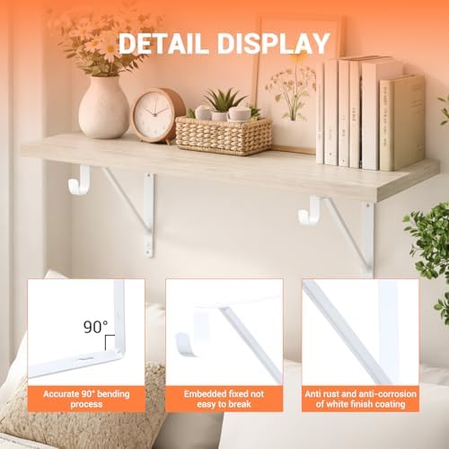 Closet Rod Brackets 11x9.5in, 8 Pack Closet Shelf Brackets, White