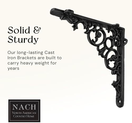 NACH Decorative Shelf Brackets, 4 Pack of 6 x 1.3 x 6 inch, Black Cast Iron S...