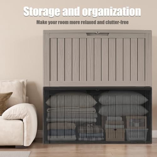 140Gal Outdoor Storage Box with Portable Wheels, Waterproof Deck Boxes