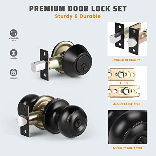 KNOBWELL 3 Pack Keyed Alike Entry Door Knobs and Single Cylinder Deadbolt Loc...