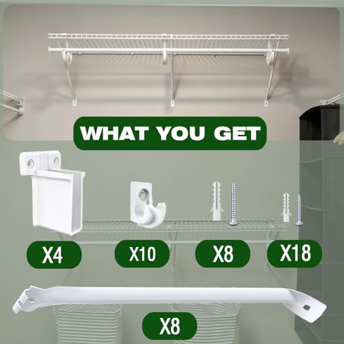 8 Pcs 12 Inch Wire Shelf Brackets, Metal Support Brackets with 10 Wire Shelf ...