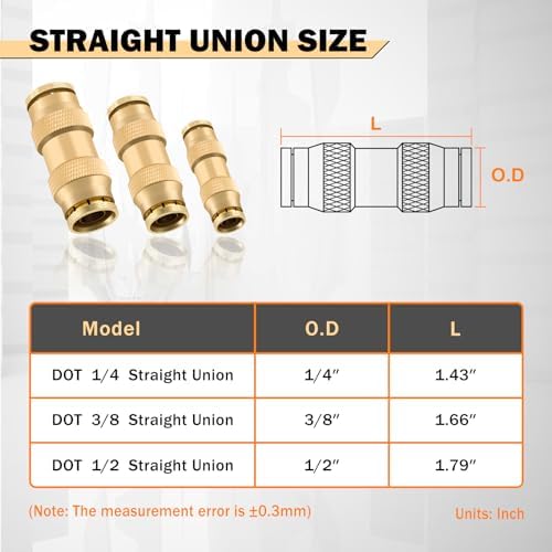 CheeMuii 23PCS Brass DOT Air Line Fittings Kit Push Lock DOT Straight Union
