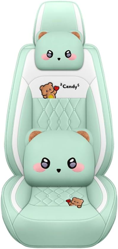 Cartoon Bear car seat Cover 5 Set for Girl Women with PU Leather for Cars SUV...