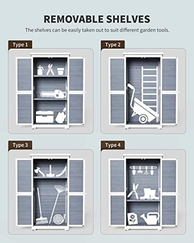 Gizoon Outdoor Storage Cabinet with 3 Shelves, Double Lockable Wooden Shed