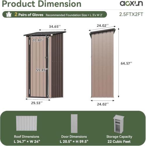 Aoxun Outdoor Storage Cabinet Shed with Floor, Small Vertical Cabinet