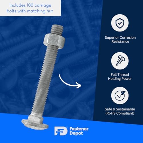 5/16"-18 x 2-1/2" (100 Sets) Hot Dipped Galvanized Carriage Bolt Ki...