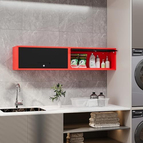 Fesbos Metal Storage Cabinet Black&Red Wall Cabinets with Locking Door - ...
