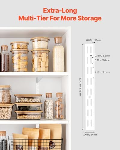 VEVOR Shelf Pilaster, 60-inch 5 Pack, Dual Track Upright Wall Shelving System...