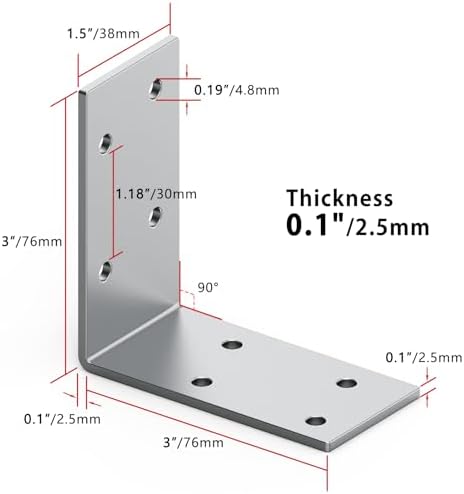 Yuleimy L Brackets for Wood, 3x3 Inch Galvanized Corner Braces, 25 PCS