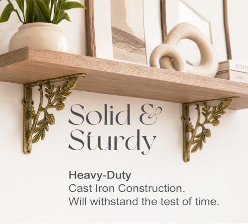 NACH Decorative Shelf Brackets, 4 Pack of 7 x 1.8 x 7 inch, Gold Cast Iron Ru...