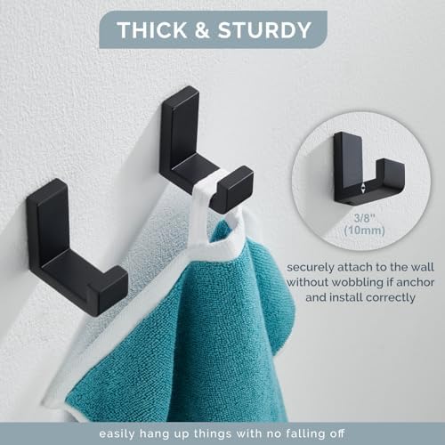 Angle Simple Towel Hooks for Bathrooms Matte Black, 4 Pack Robe Coat Holder