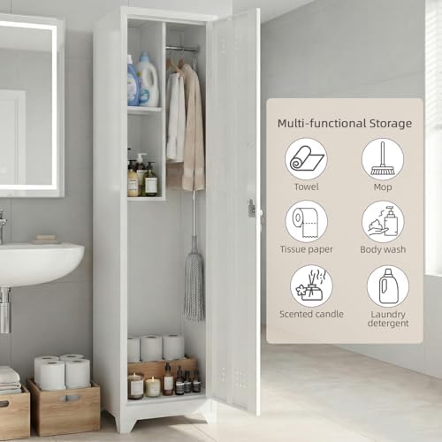 Slim Broom Closet Storage Cabinet, 65" H Metal Cabinets with Lock and Sh...