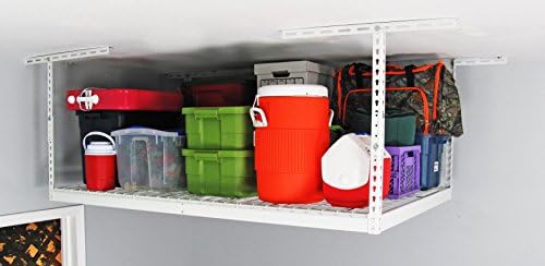 SafeRacks 4x6 Overhead Garage Storage Rack, White, 12"-21" Height