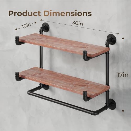 30in Industrial Pipe Clothing Rack, 2-Tier Wall Mounted