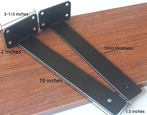 8 Pack - 10 inch Black Hidden L Shelf Bracket (1/5 Inch Thicked) Iron Floatin...
