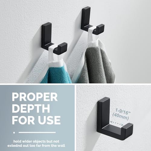 Angle Simple Towel Hooks for Bathrooms Matte Black, 4 Pack Robe Coat Holder
