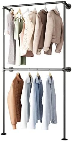 Industrial Pipe Clothing Rack Wall Mounted Garment Rack, Black Pipe Clothes R...