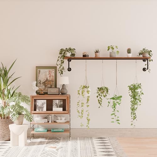 Clothes Rack 60in, Wall Mounted Garment Racks with Real Wood Shelf, Heavy Dut...