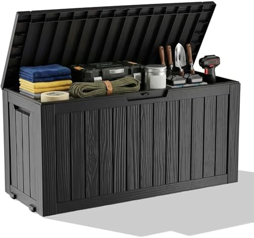 Outdoor Waterproof Resin Storage Deck Box Lockable Outside Bench UV Resistant...