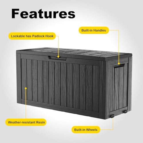ROJIK Deck Box Storage Bench with Wheels Outdoor, 140 Gallon, Black