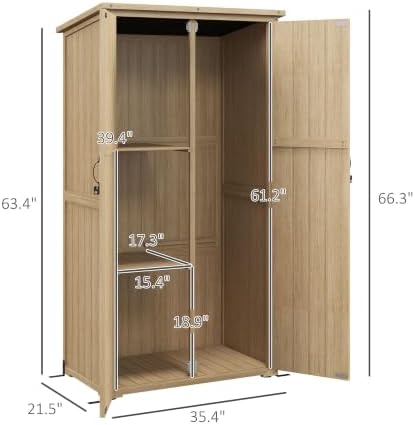 Outsunny Wooden Garden Shed with Waterproof Asphalt Roof, Shelves, Natural