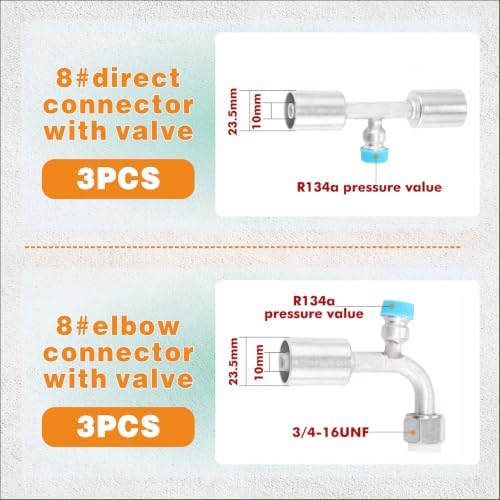 66PCS Air Conditioning Hose Fitting Kit Includes #6#8#10 AC Fittings and pipe...
