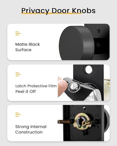 Goldenwarm Matte Black Door Knobs Interior, Privacy Door Knob 6 Pack