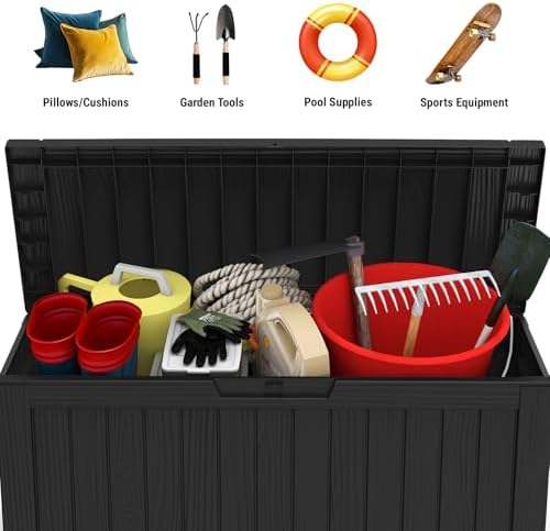 Mars Villa 75 Gallon Deck Box, Outdoor Storage Box, Outside Bin, Black