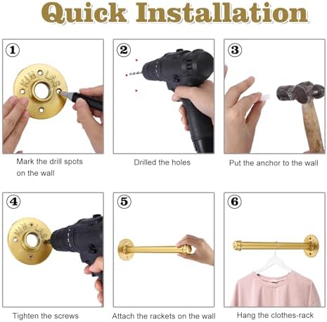 BTSKY 6 Pack Clothes Rack with Screws, 12 Inch Metal Industrial Pipe Clothes ...
