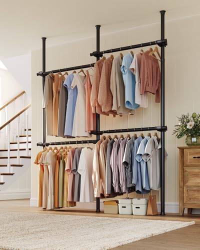 Floor to Ceiling Clothes Rack, Heavy-Duty Telescopic Garment Rack, 43–122in H...